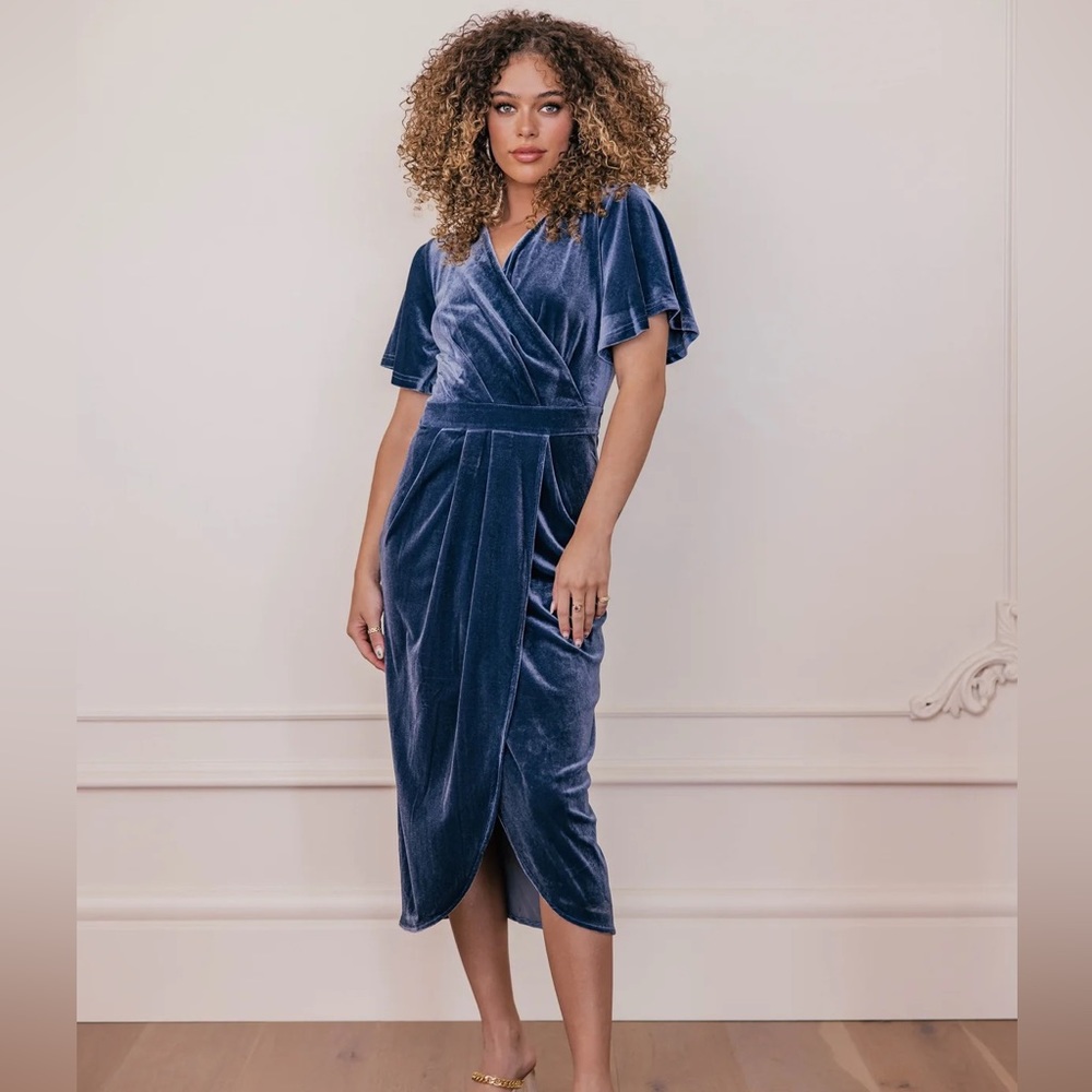 EUC JessaKae Northward Blue Velvet Dress Like New